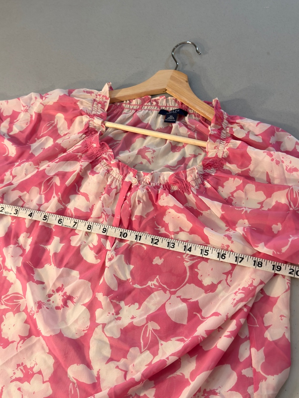 Chaps Pink and White Floral Ruffle Peasant Blouse - Picture 7 of 8
